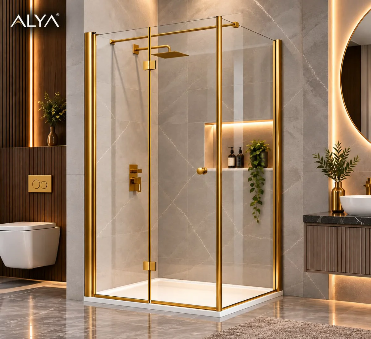 Gold & Rose Gold Nokta Menteşeli Duşakabin