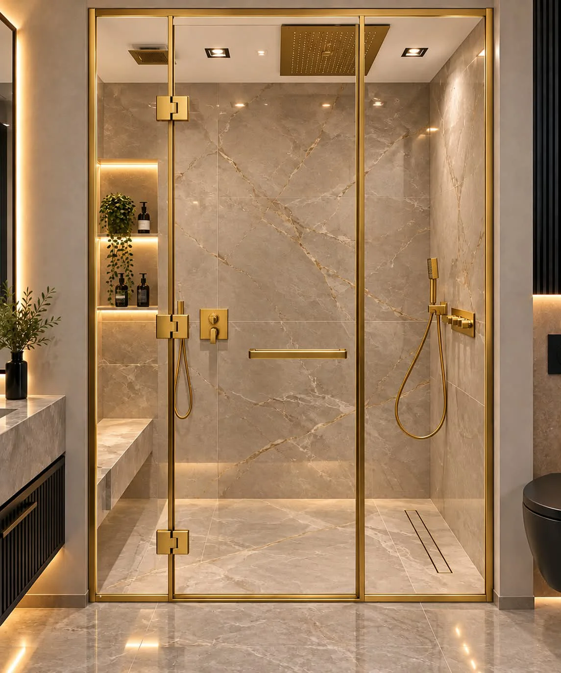 Gold Paraduş Menteşeli Duşakabin