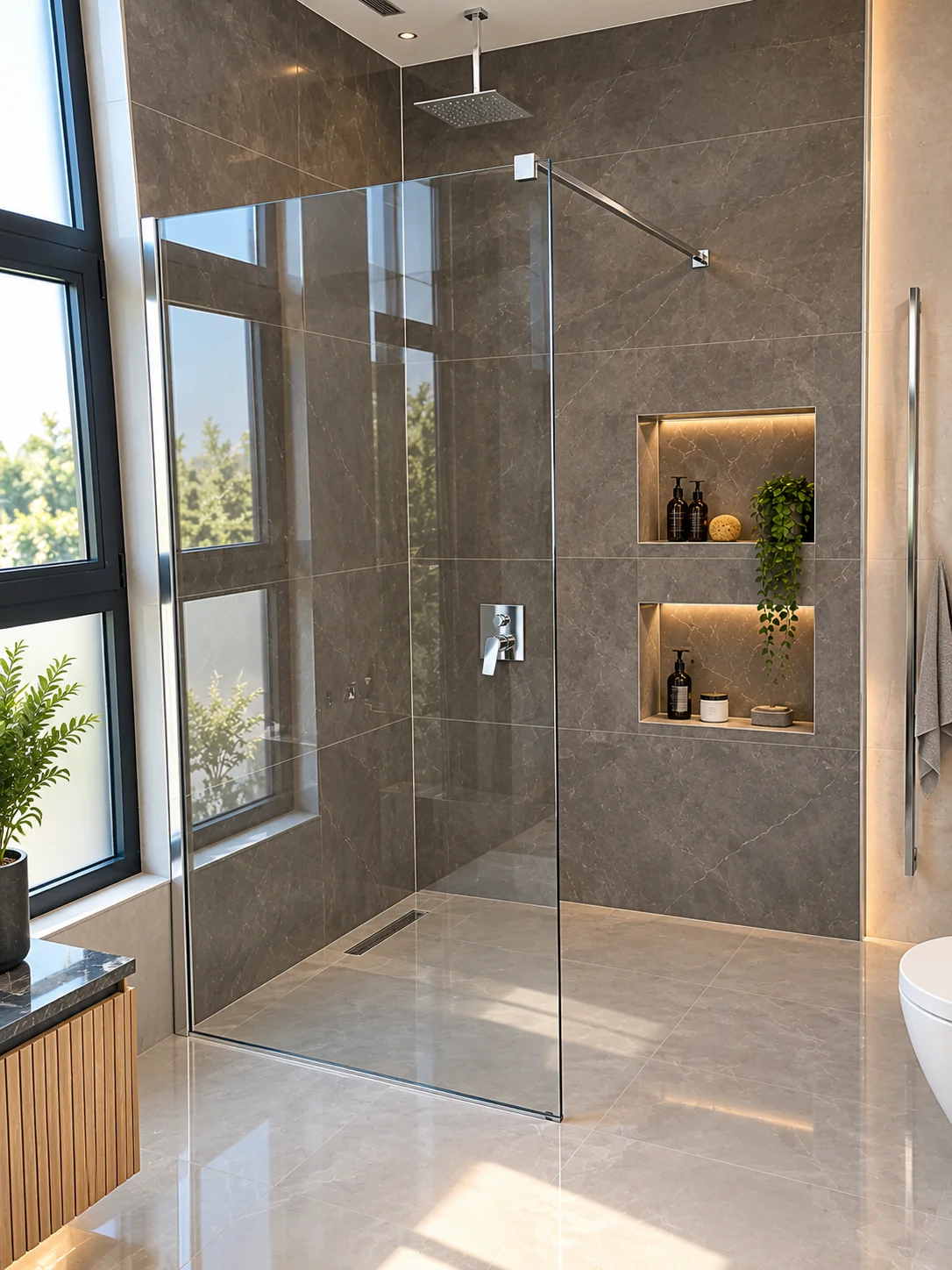 Krom Walk-In Sabit Panel Duşakabin